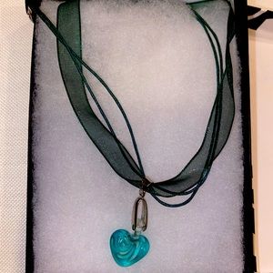 heart shaped blue stone with rose design necklace
